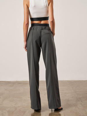 BRANDED ELASTIC DOUBLE LAYER TROUSERS - CHARCOAL