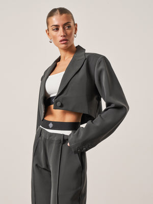 CROPPED TAILORED BLAZER - CHARCOAL
