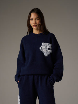 MONOGRAM FLUFFY KNIT CREW - NAVY