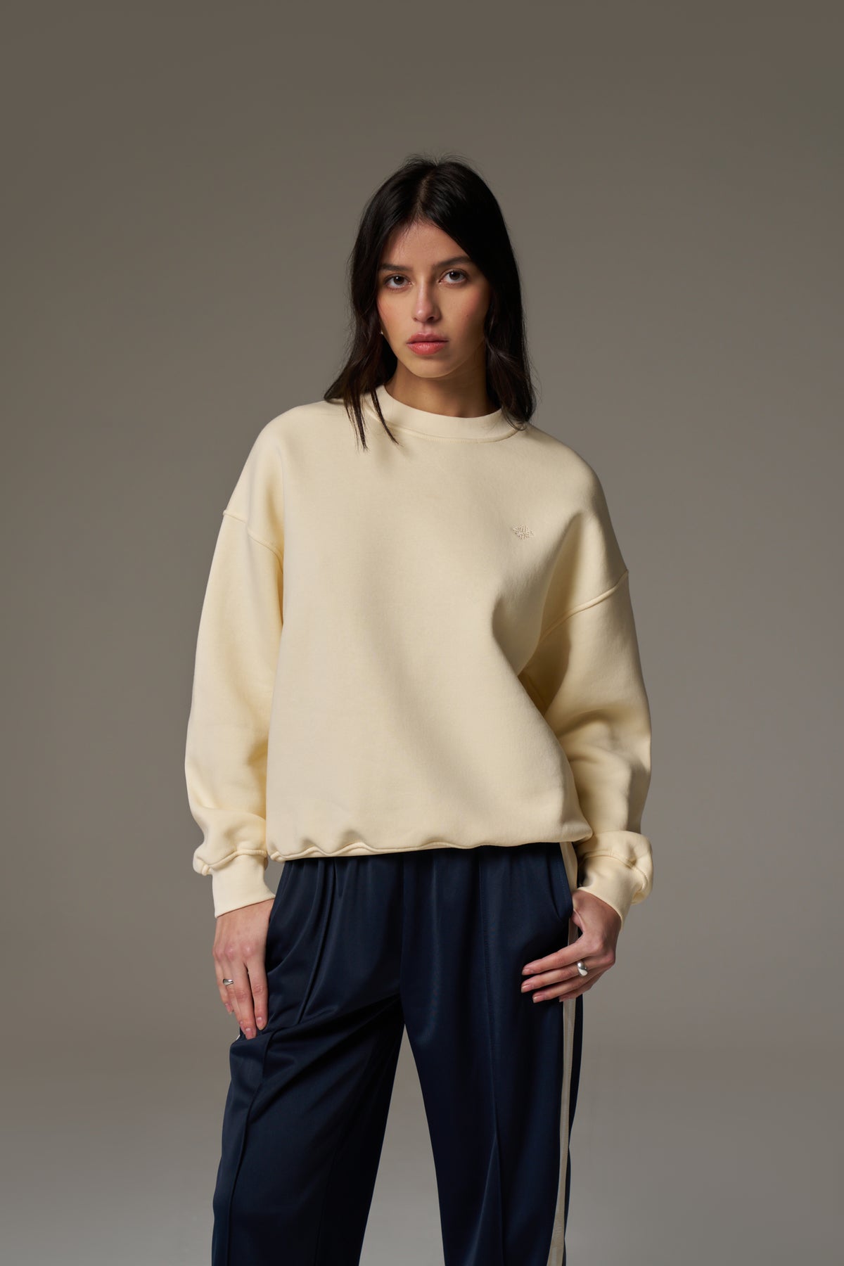 EMBLEM EMBROIDERED SWEATSHIRT - BUTTERMILK