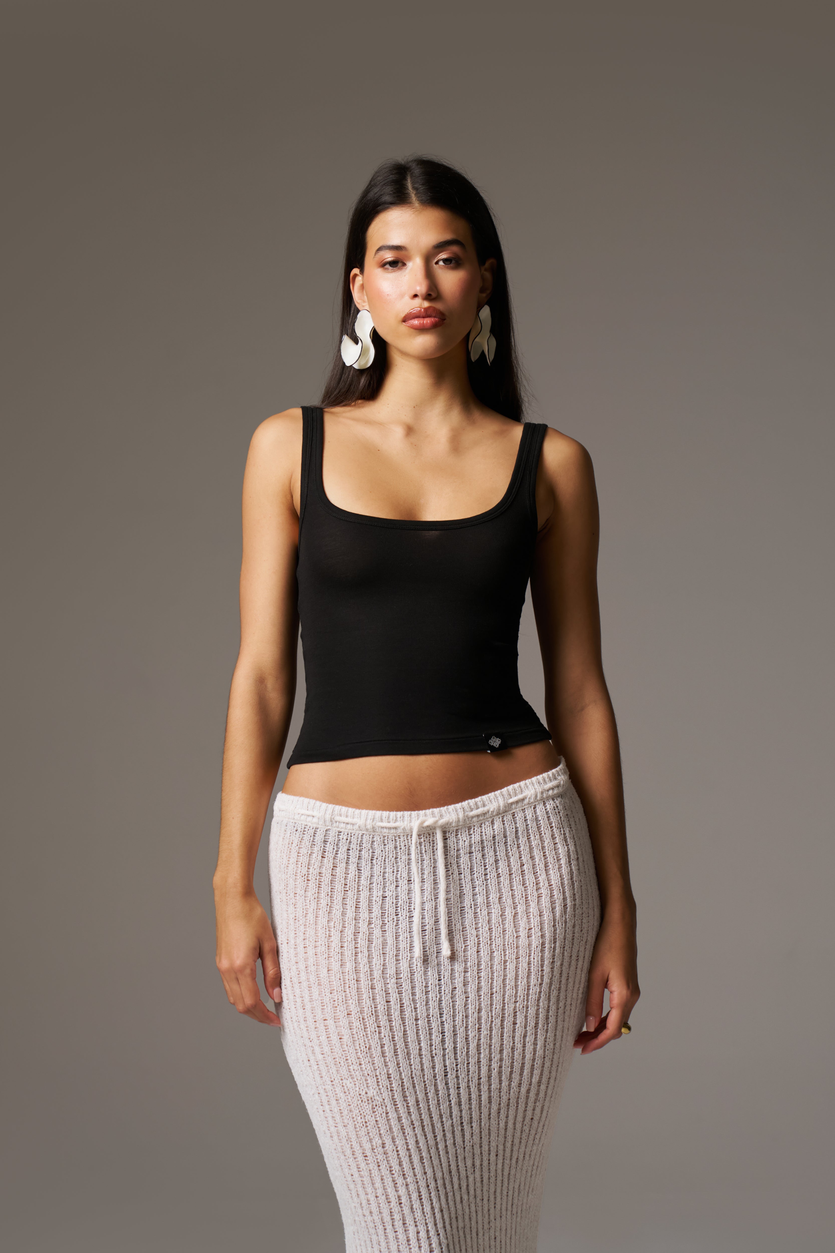 SLUB EMBLEM LABEL VEST TOP - BLACK