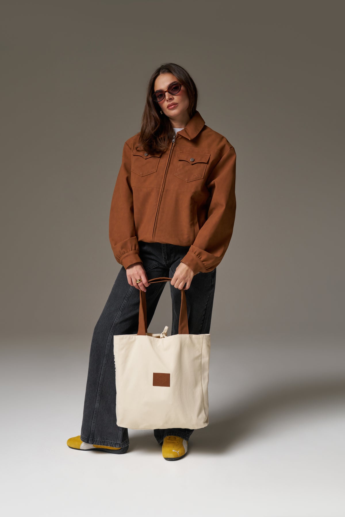 FAUX SUEDE STRAP TOTE BAG - TAN
