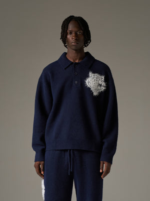 MONOGRAM FLUFFY KNIT POLO - NAVY