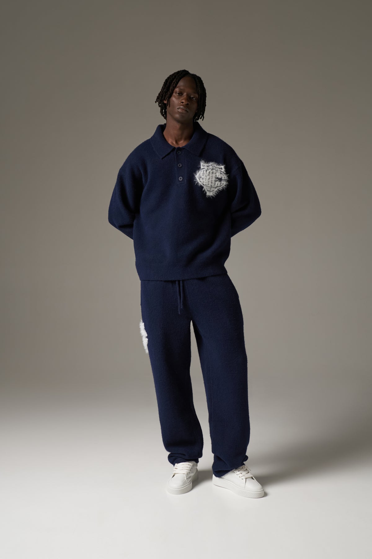 MONOGRAM FLUFFY KNIT POLO - NAVY