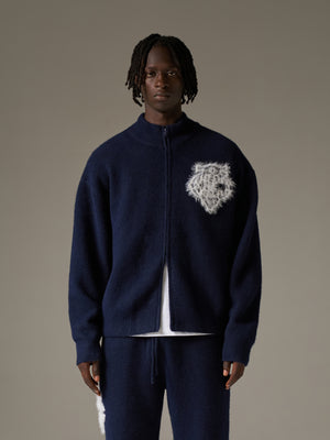 MONOGRAM FLUFFY KNIT ZIP THROUGH - NAVY