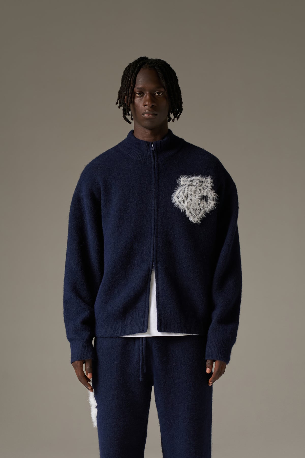 MONOGRAM FLUFFY KNIT ZIP THROUGH - NAVY