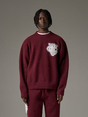 MONOGRAM FLUFFY KNIT CREW - BURGUNDY