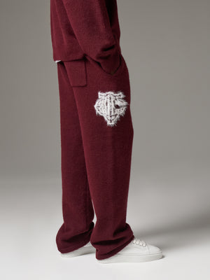 MONOGRAM FLUFFY KNIT JOGGERS - BURGUNDY