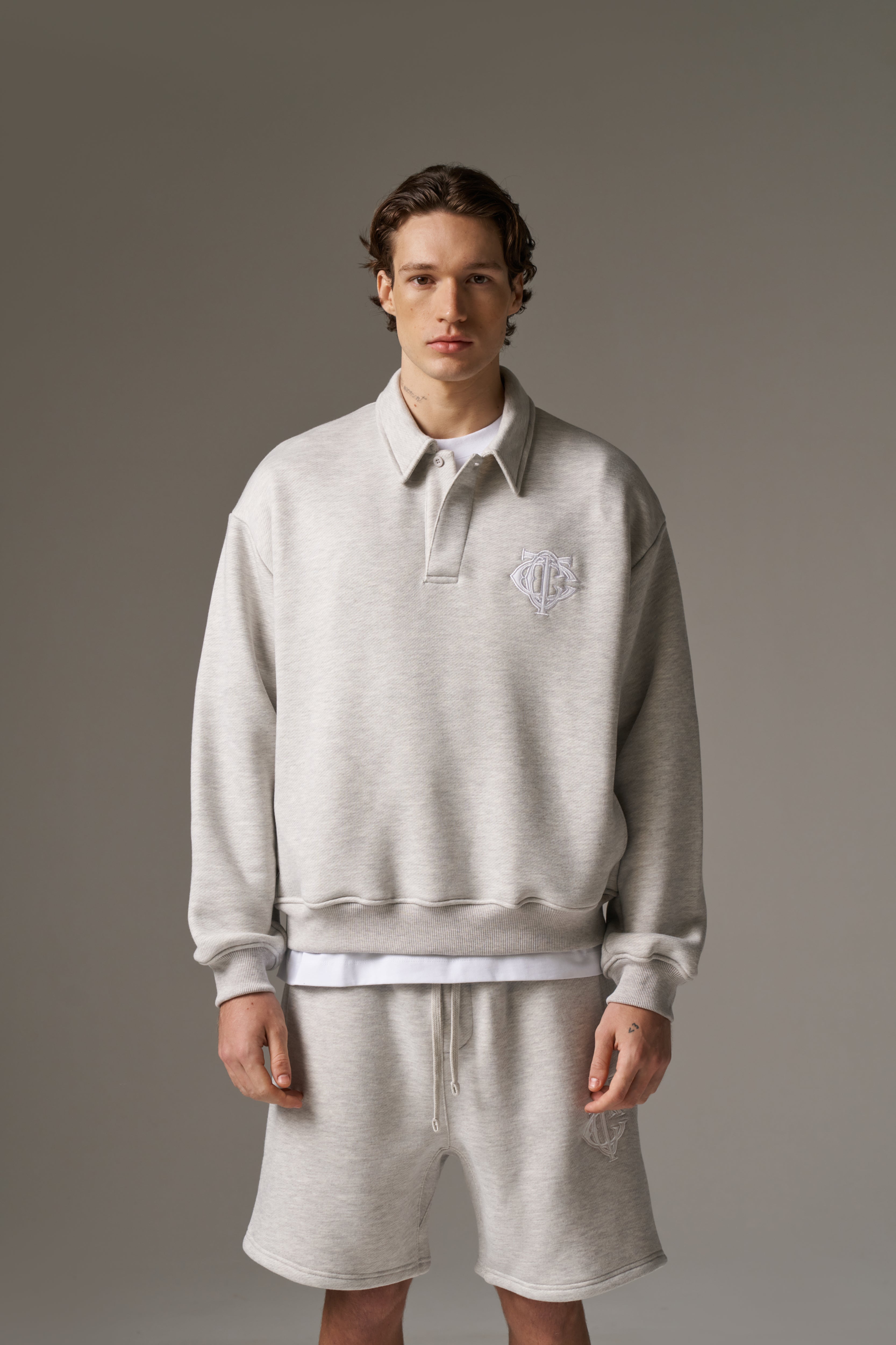 HEAVYWEIGHT MONOGRAM POLO - GREY MARL
