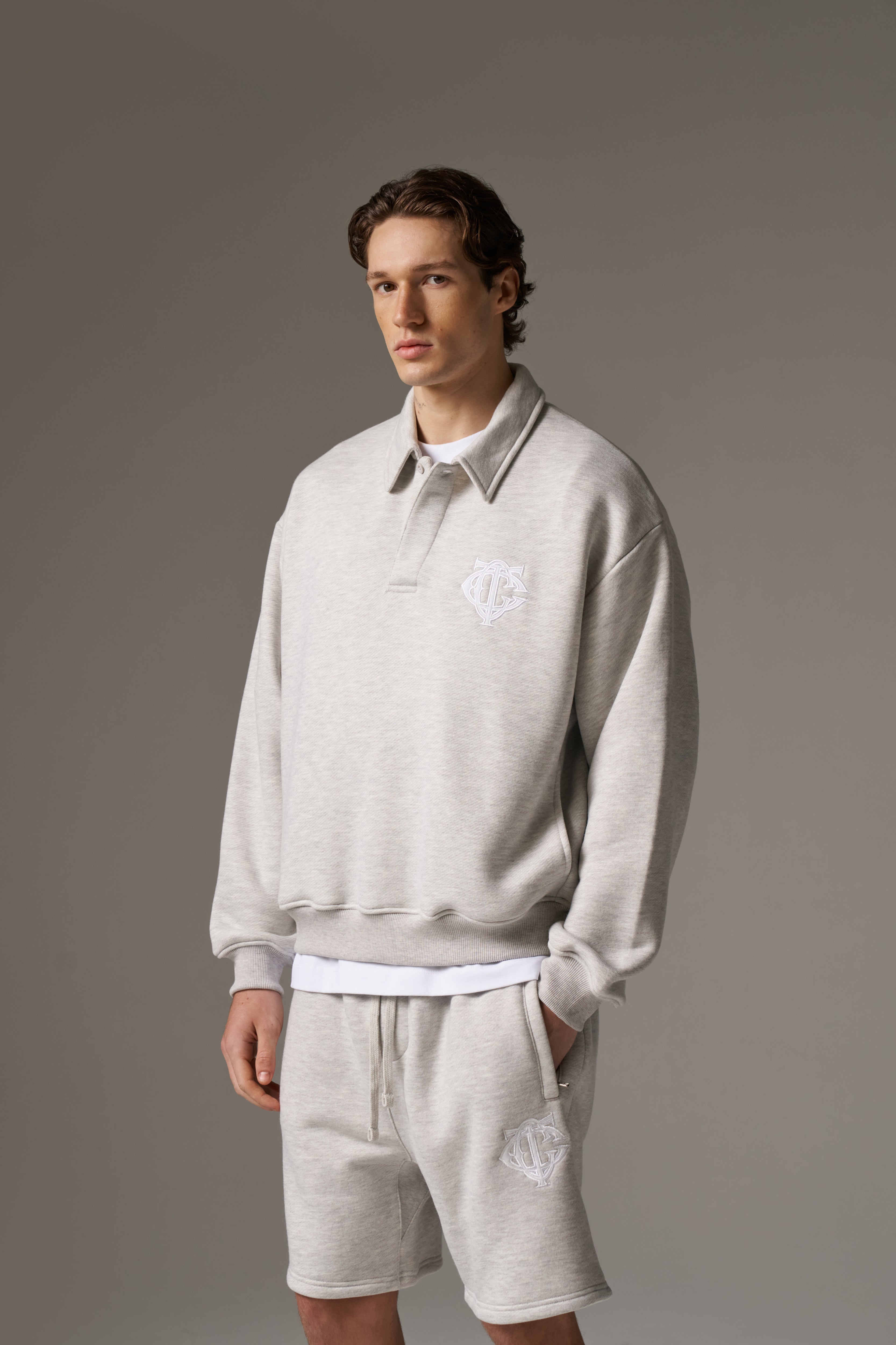 HEAVYWEIGHT MONOGRAM POLO - GREY MARL
