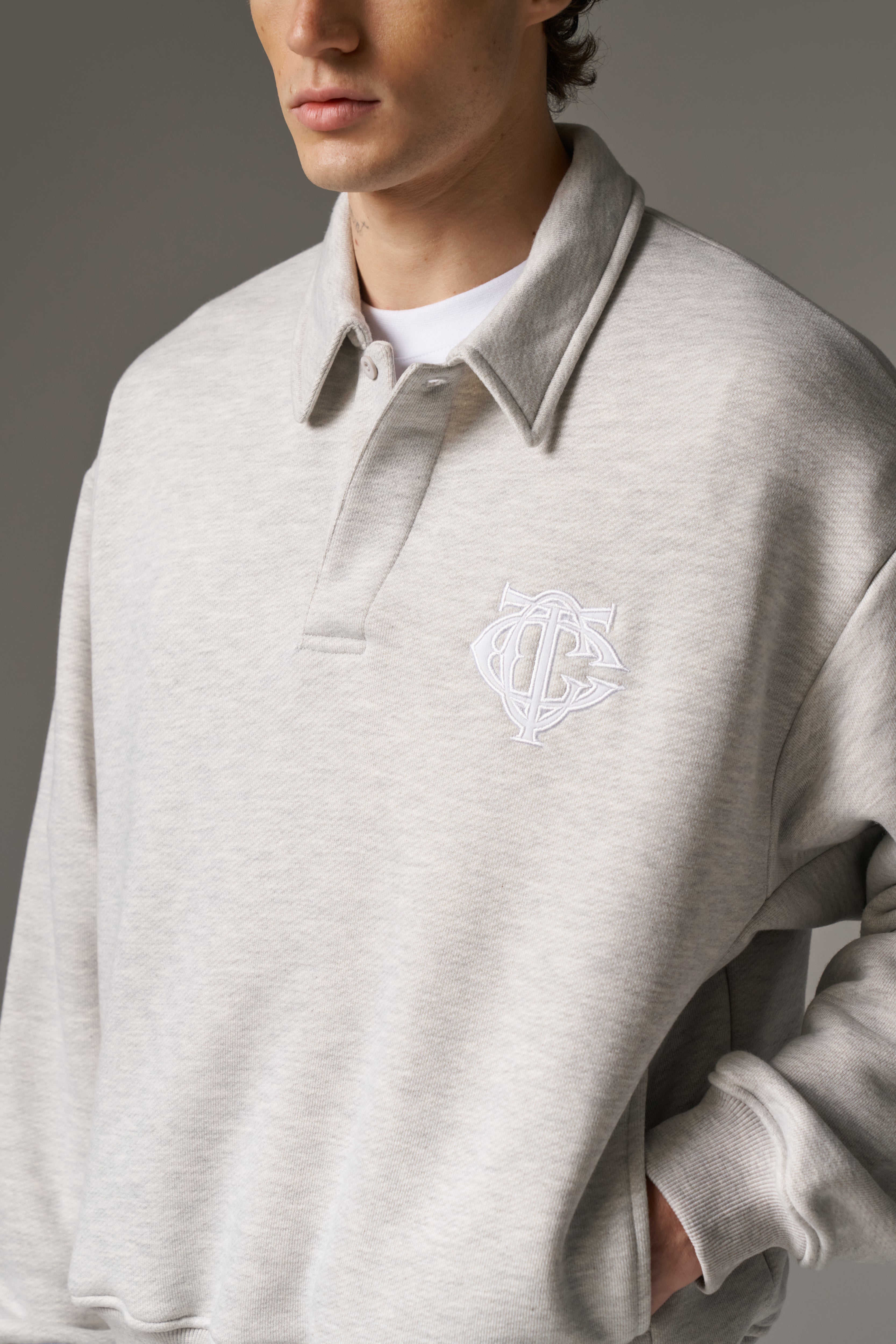 HEAVYWEIGHT MONOGRAM POLO - GREY MARL