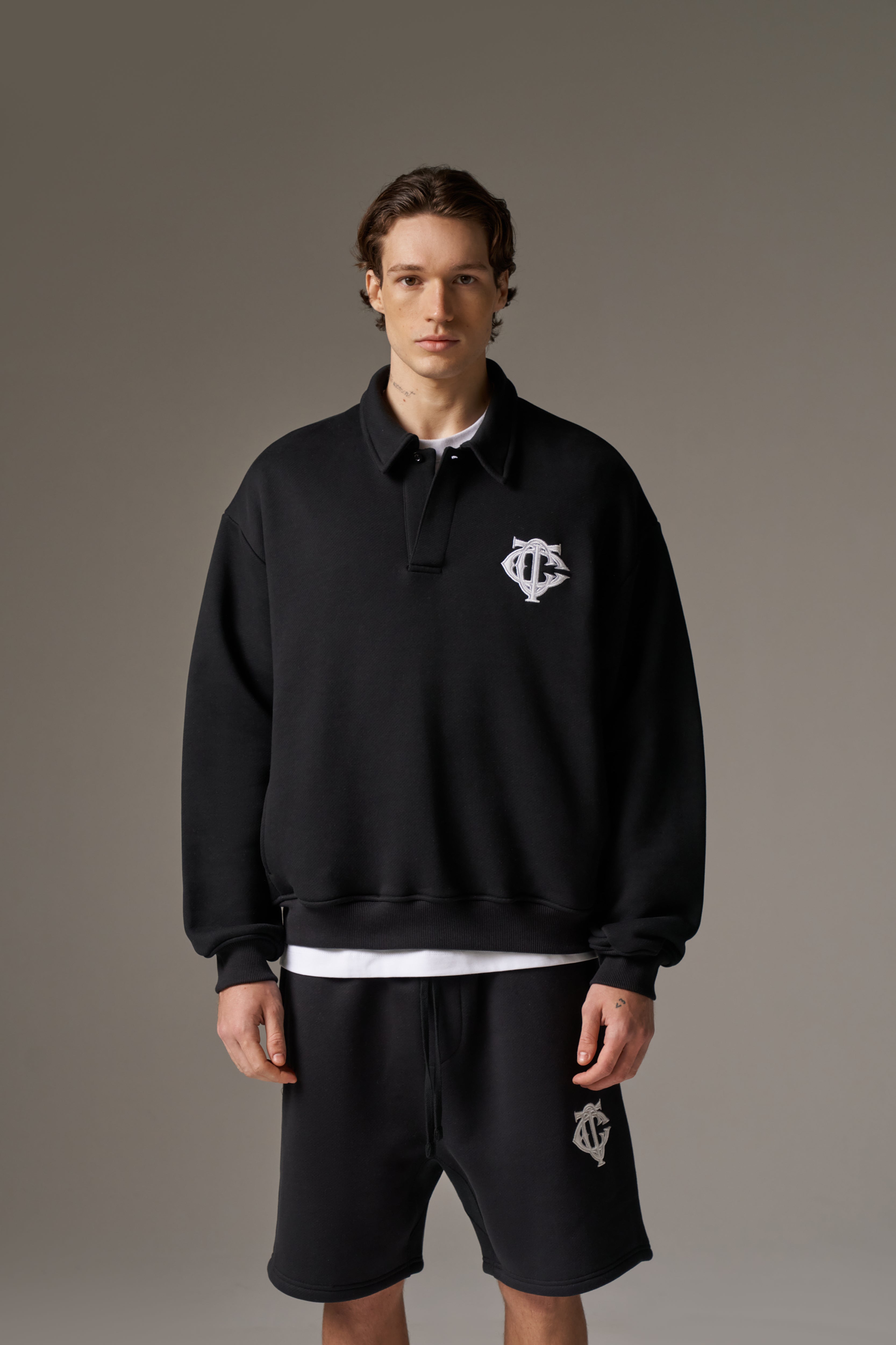 HEAVYWEIGHT MONOGRAM POLO - BLACK
