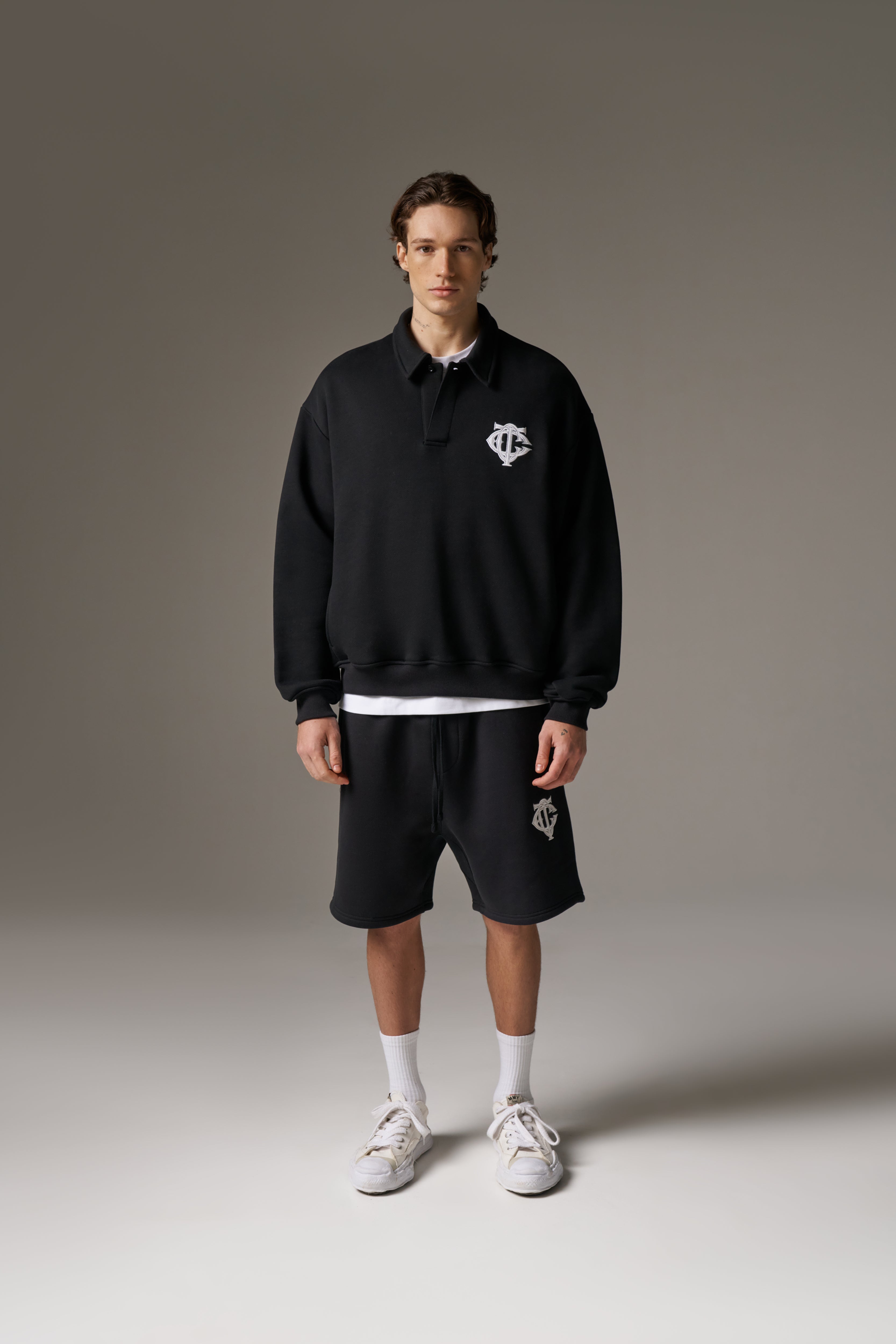 HEAVYWEIGHT MONOGRAM POLO - BLACK