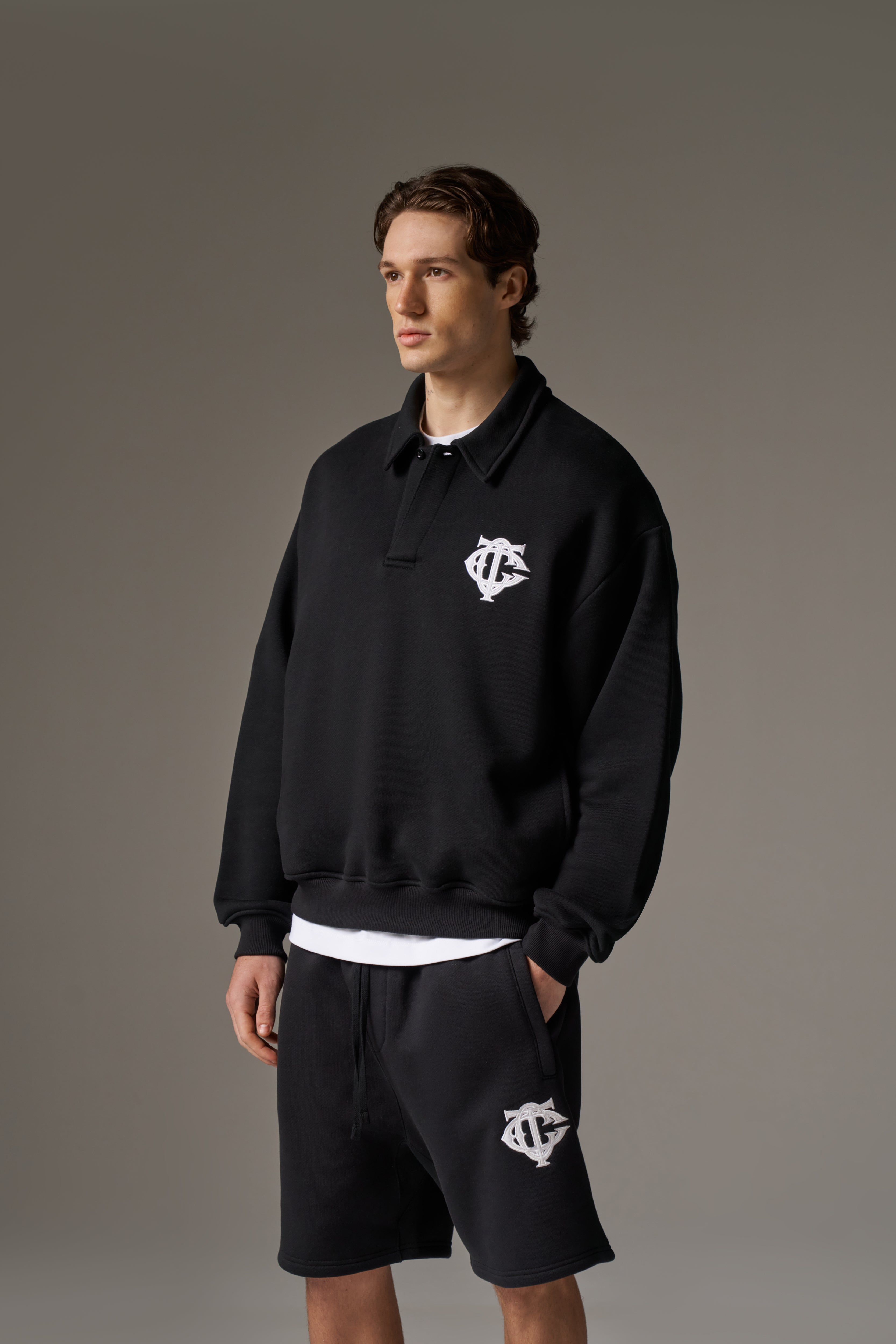 HEAVYWEIGHT MONOGRAM POLO - BLACK