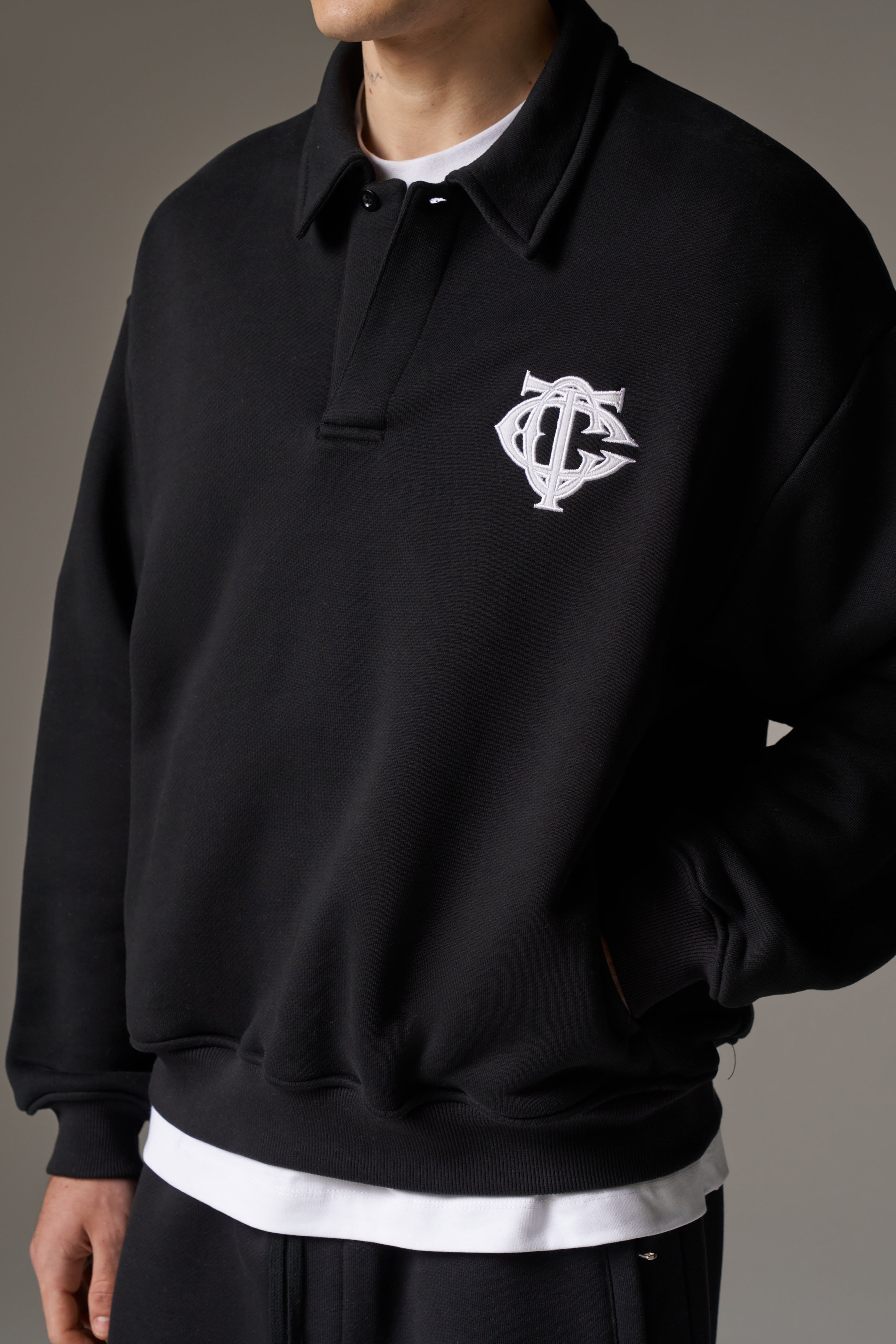 HEAVYWEIGHT MONOGRAM POLO - BLACK