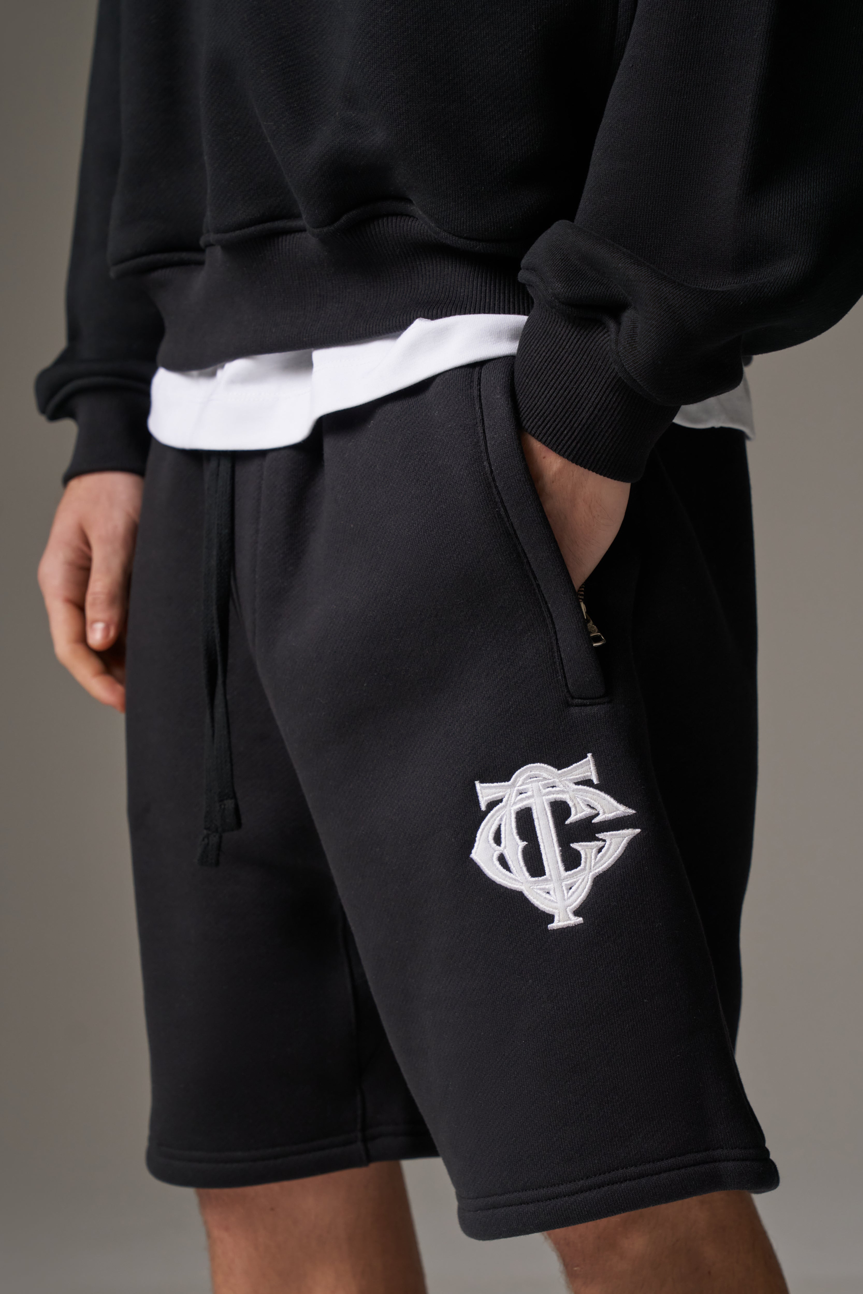 HEAVYWEIGHT MONOGRAM SHORTS - BLACK