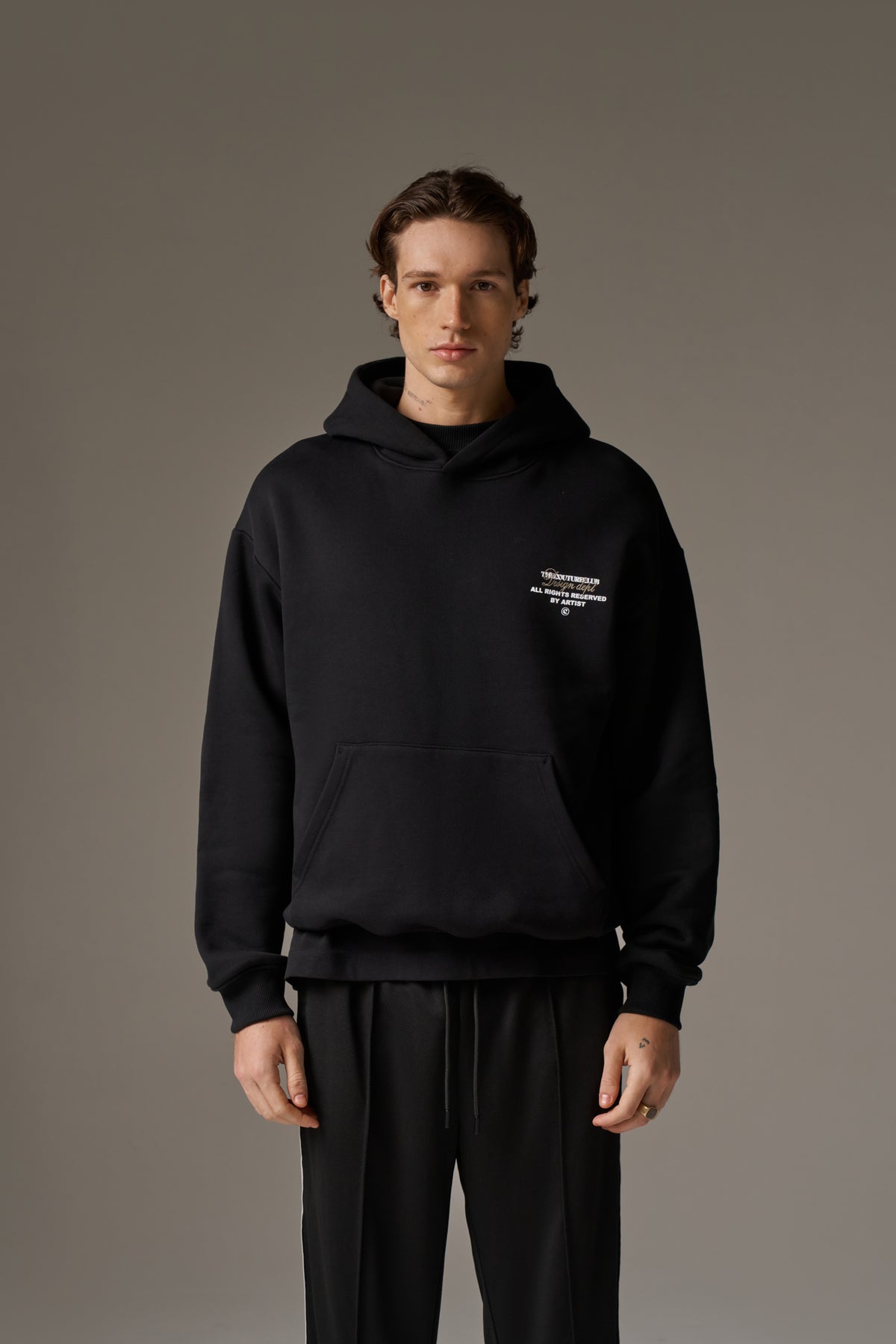 DESIGN DEPARTMENT CHEST PRINT HOODIE - BLACK