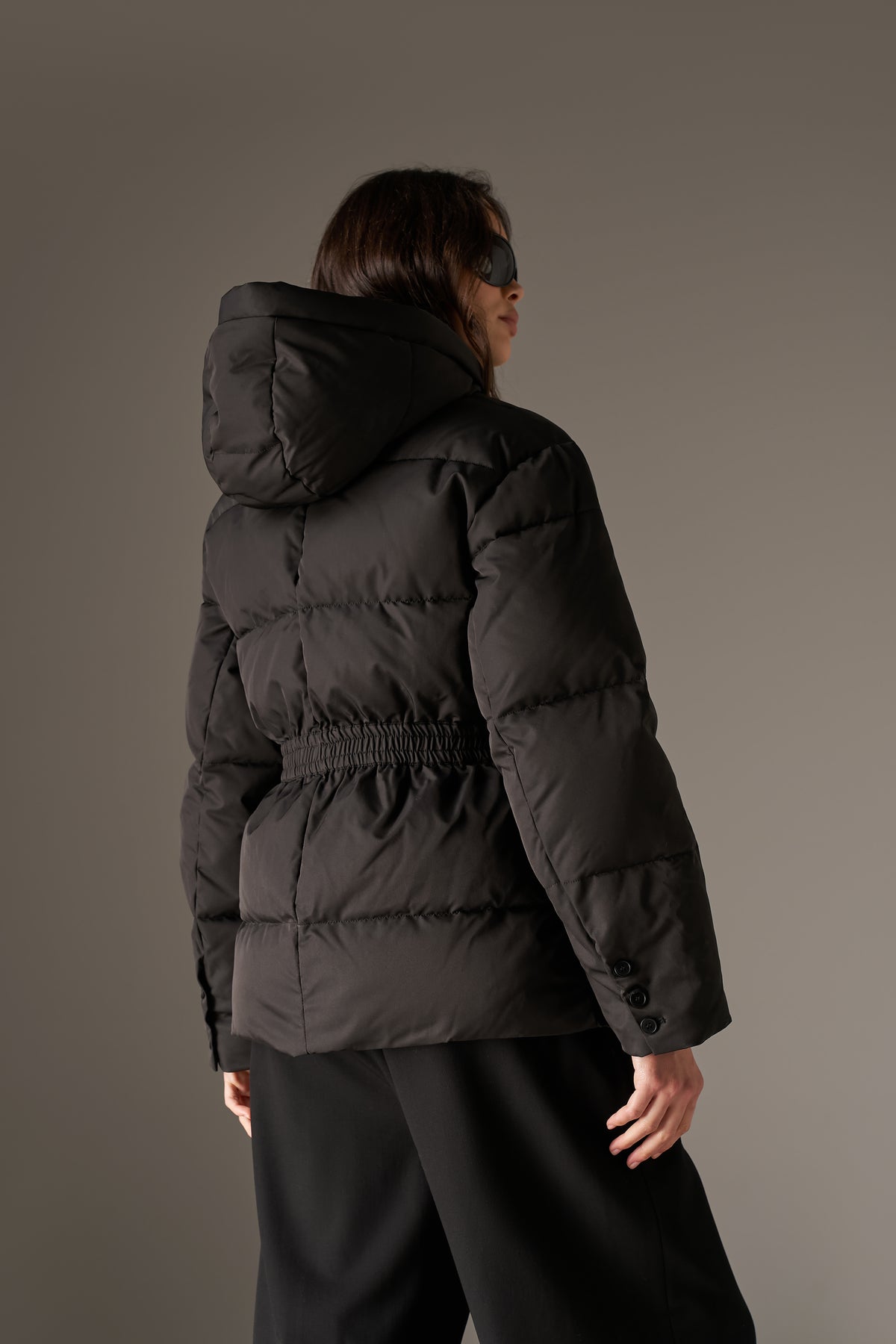 NYLON BELTED PUFFER - BLACK