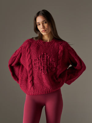 EMBLEM PLAITED OVERSIZED KNIT JUMPER - BURGUNDY