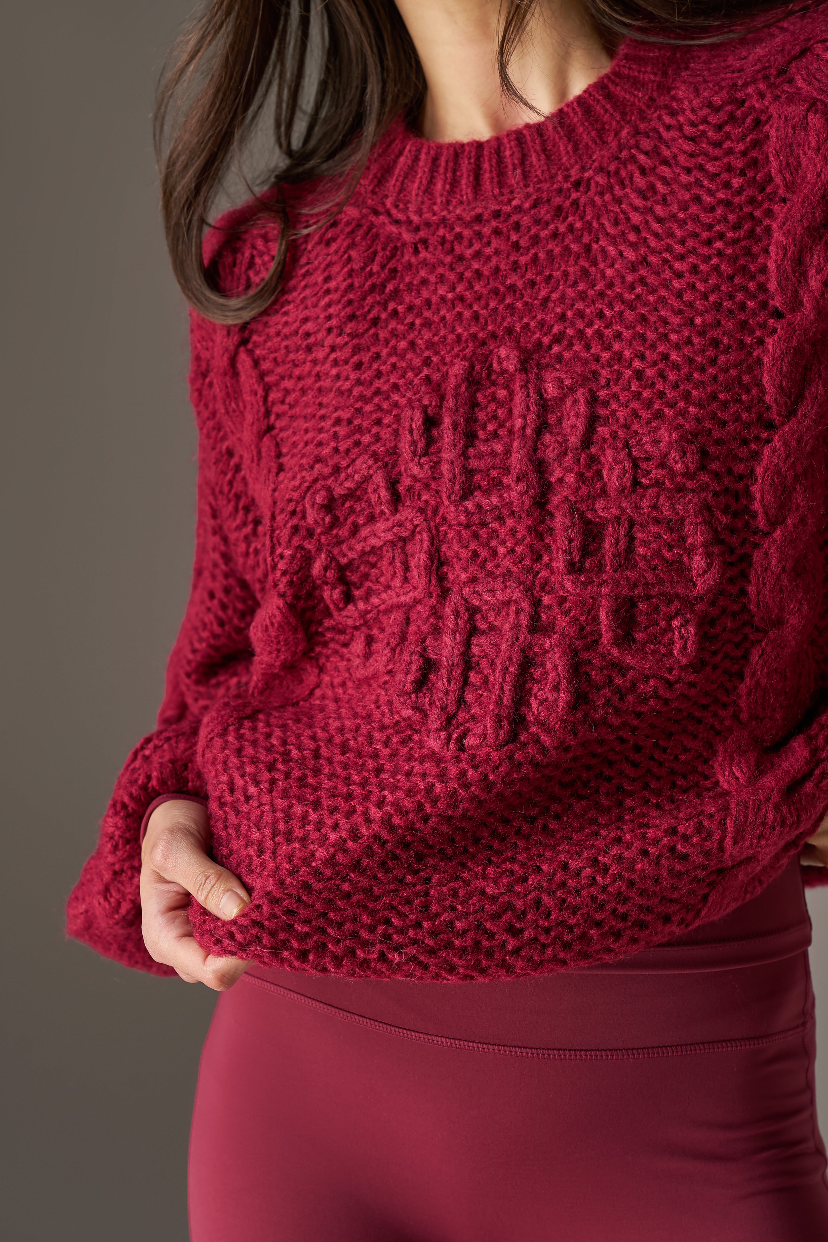 EMBLEM PLAITED OVERSIZED KNIT JUMPER - BURGUNDY