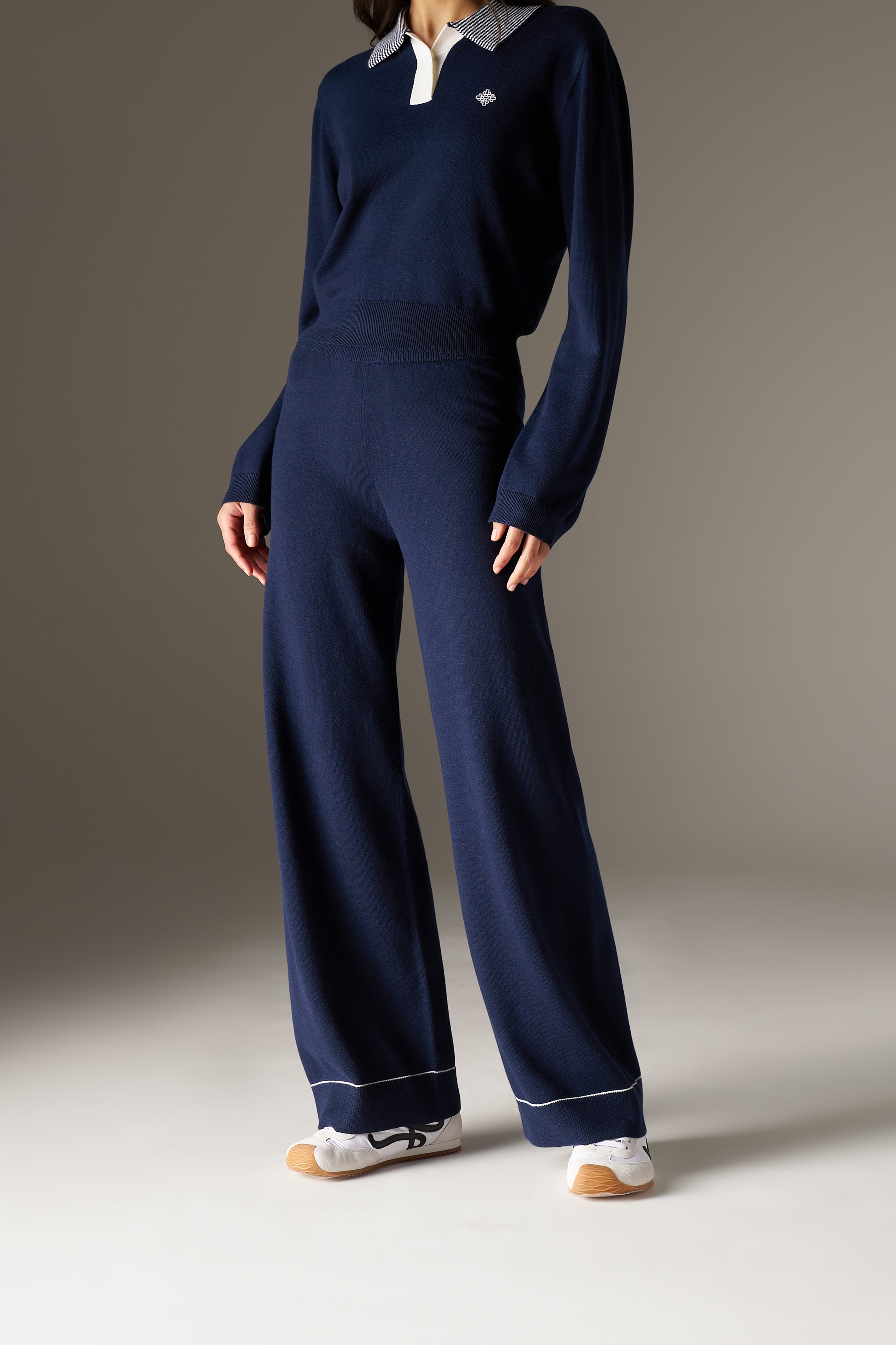 KNITTED PANEL TROUSERS - NAVY
