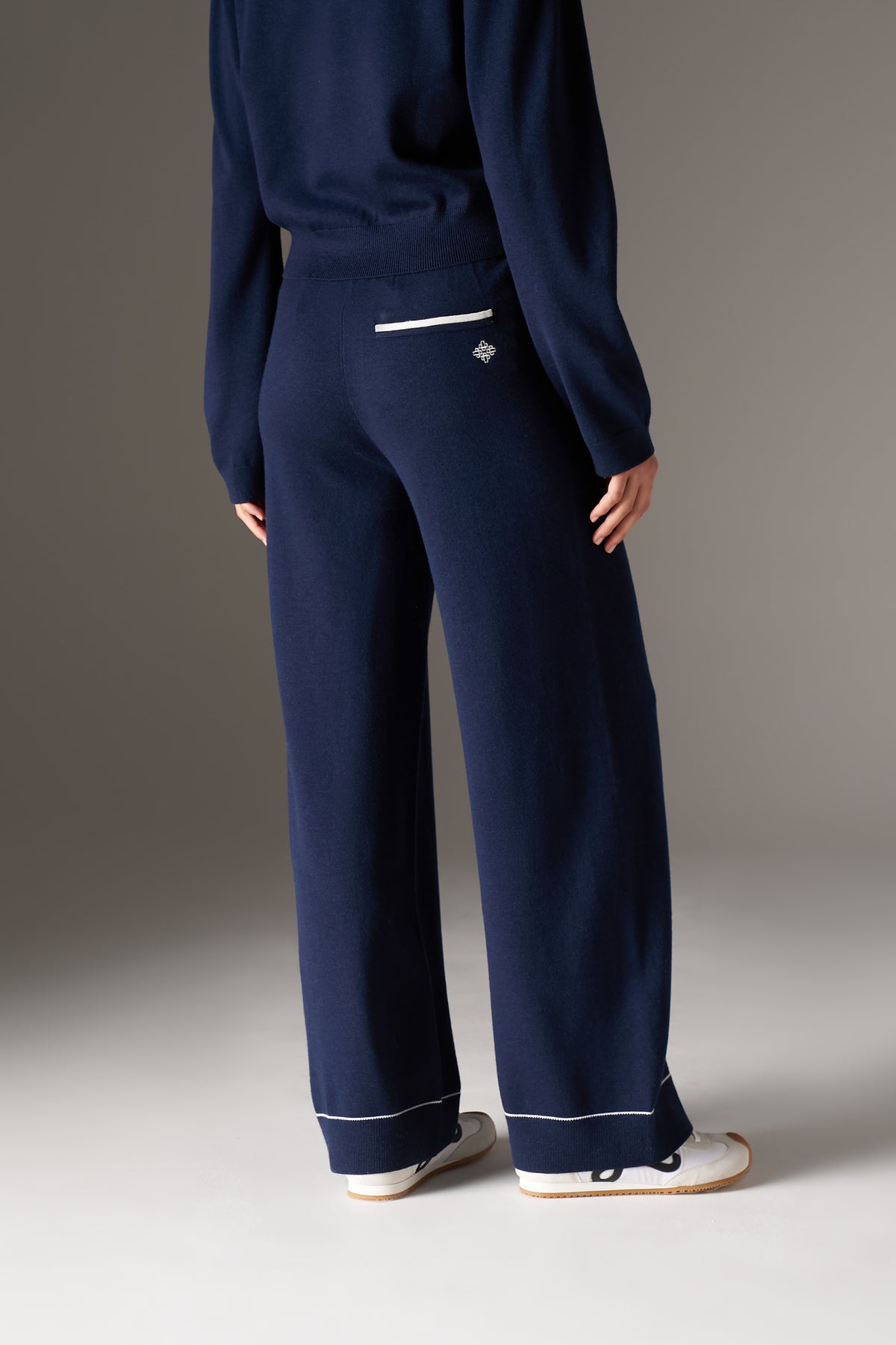 KNITTED PANEL TROUSERS - NAVY
