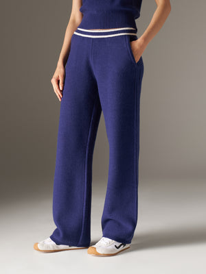 CONTRAST STRIPE KNITTED JOGGERS - NAVY