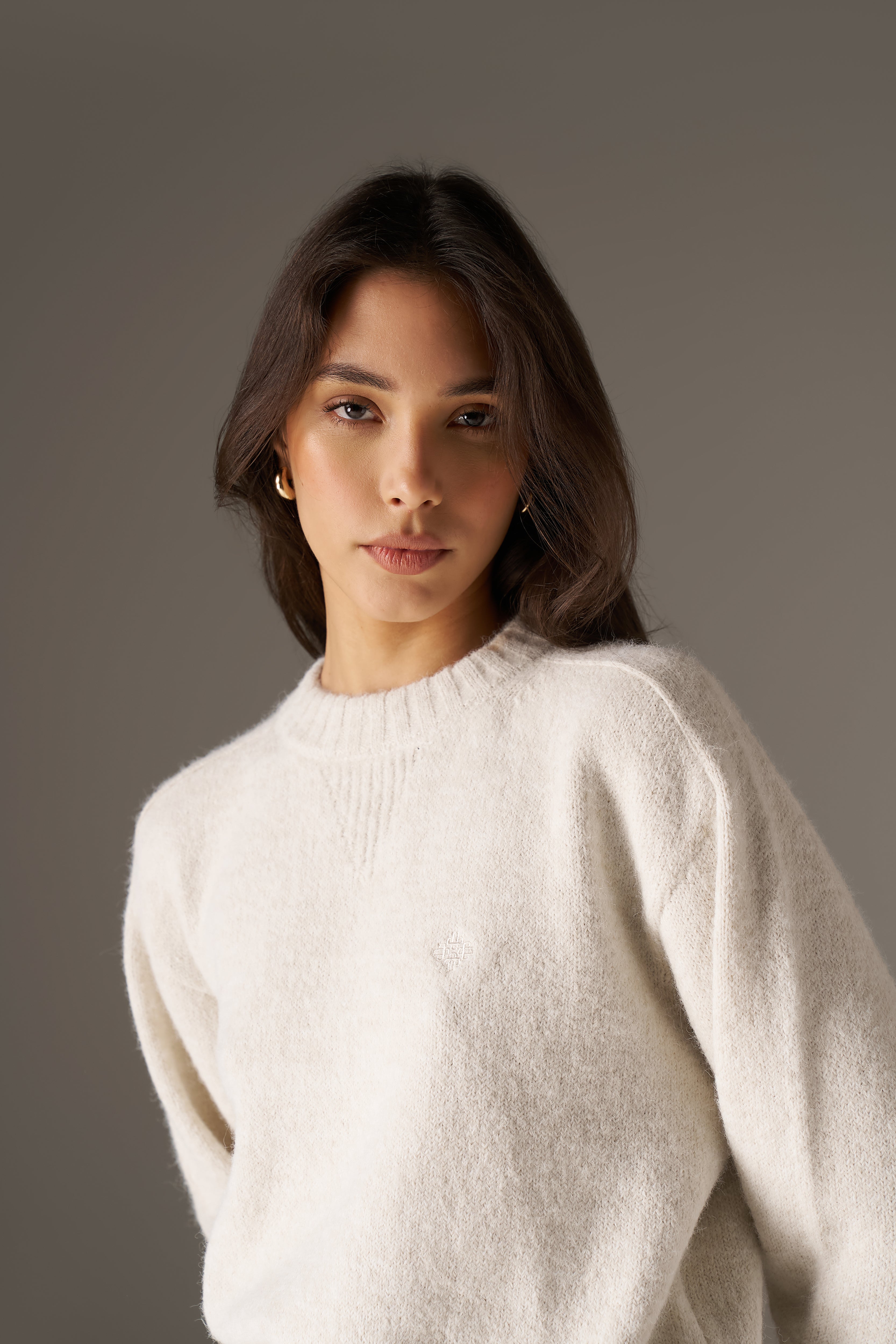 EMBLEM EMBROIDERED KNITTED CREW - OAT