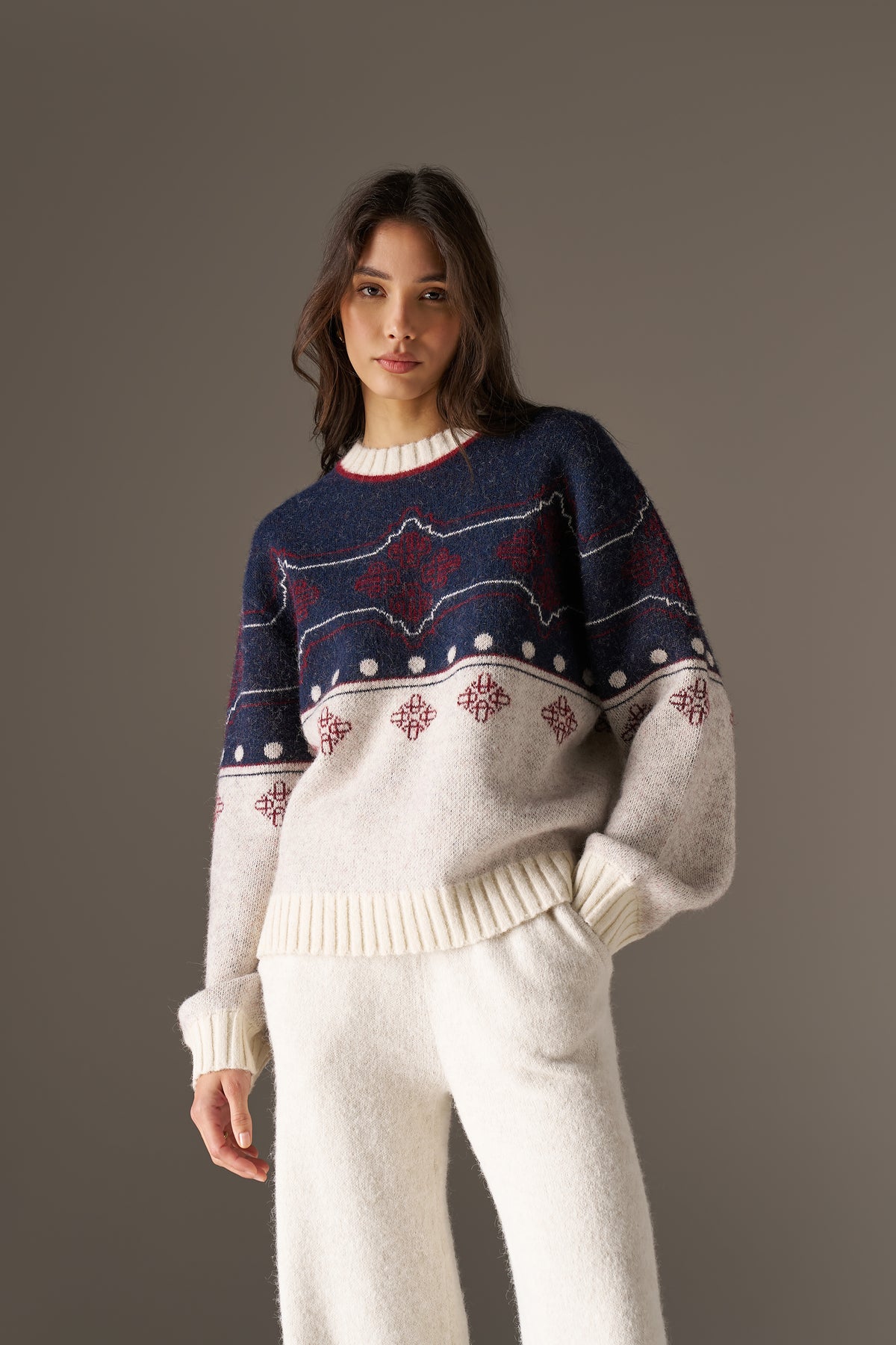 EMBLEM FAIR ISLE KNITTED JUMPER - NAVY