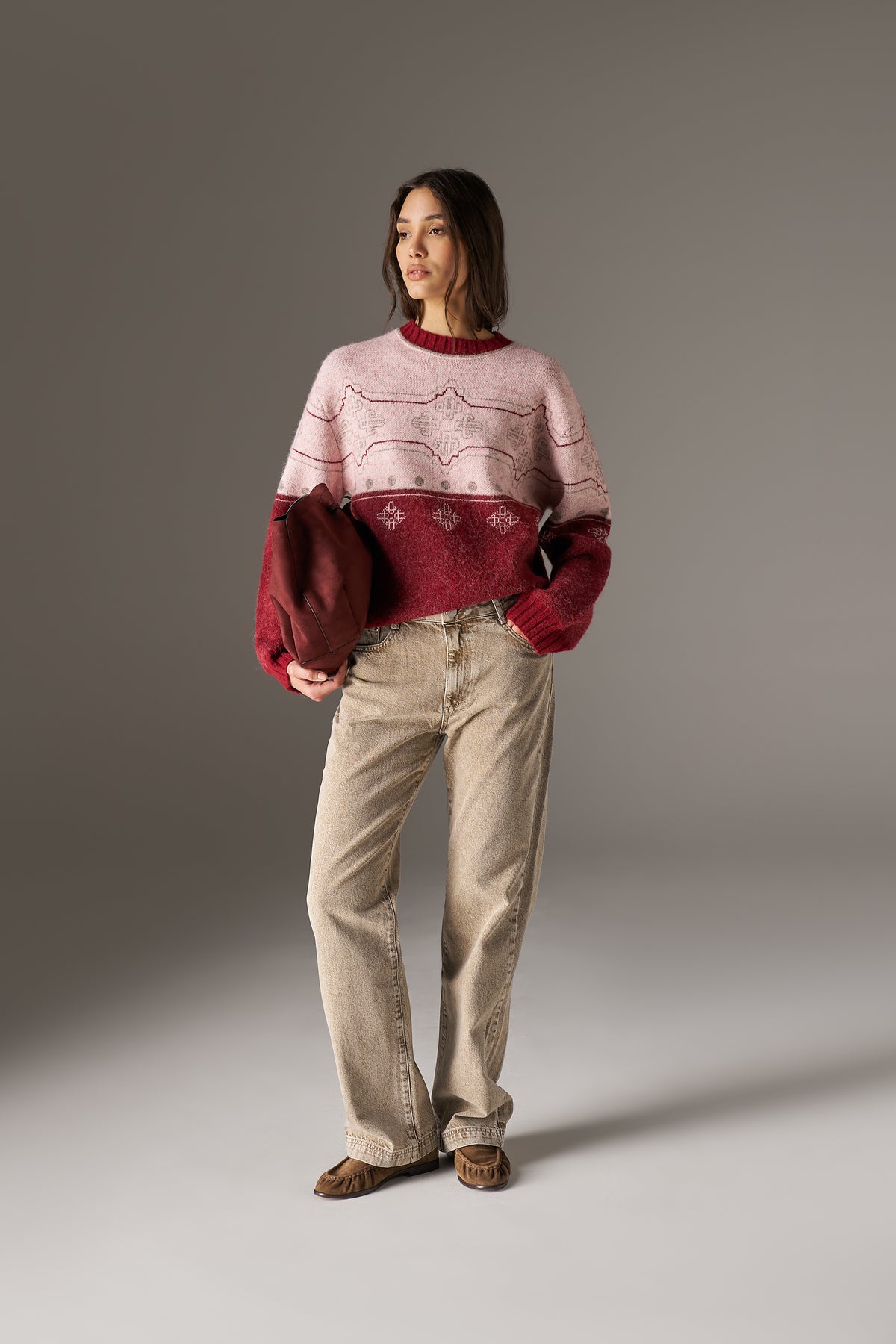 EMBLEM FAIR ISLE KNITTED JUMPER - BURGUNDY