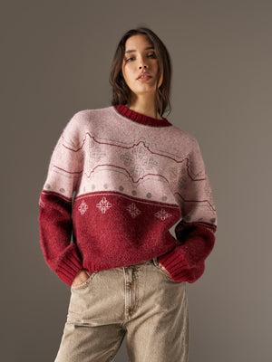 EMBLEM FAIR ISLE KNITTED JUMPER - BURGUNDY