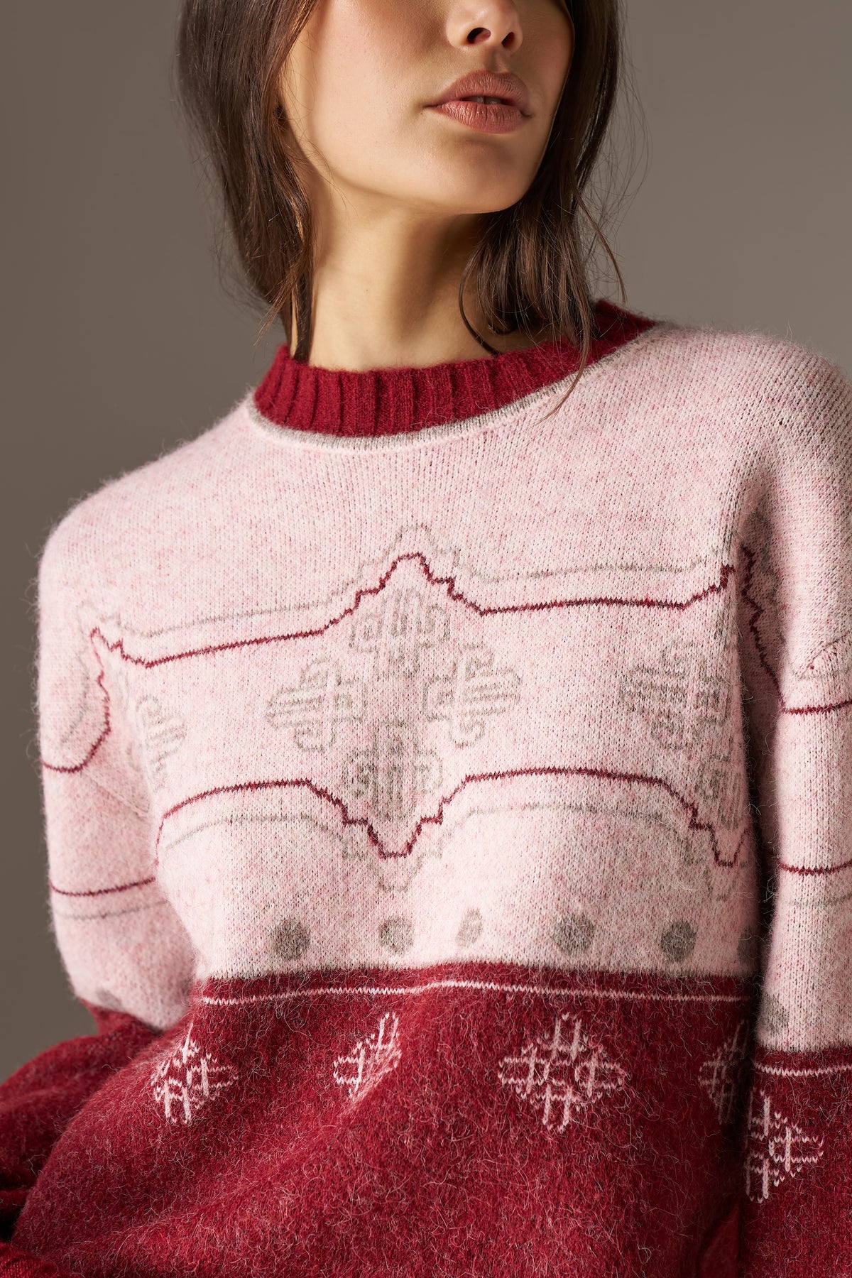 EMBLEM FAIR ISLE KNITTED JUMPER - BURGUNDY