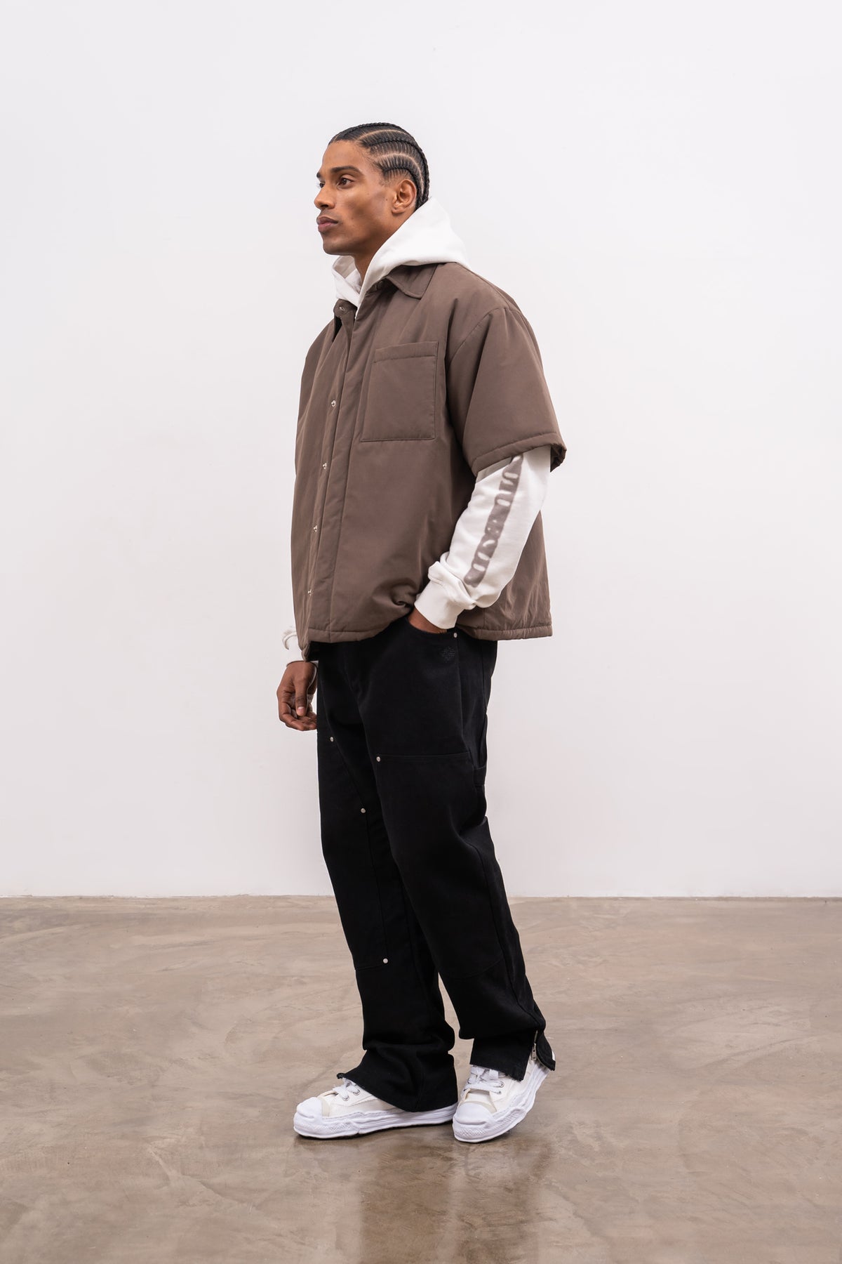 SHORT SLEEVE PADDED SHIRT - BROWN