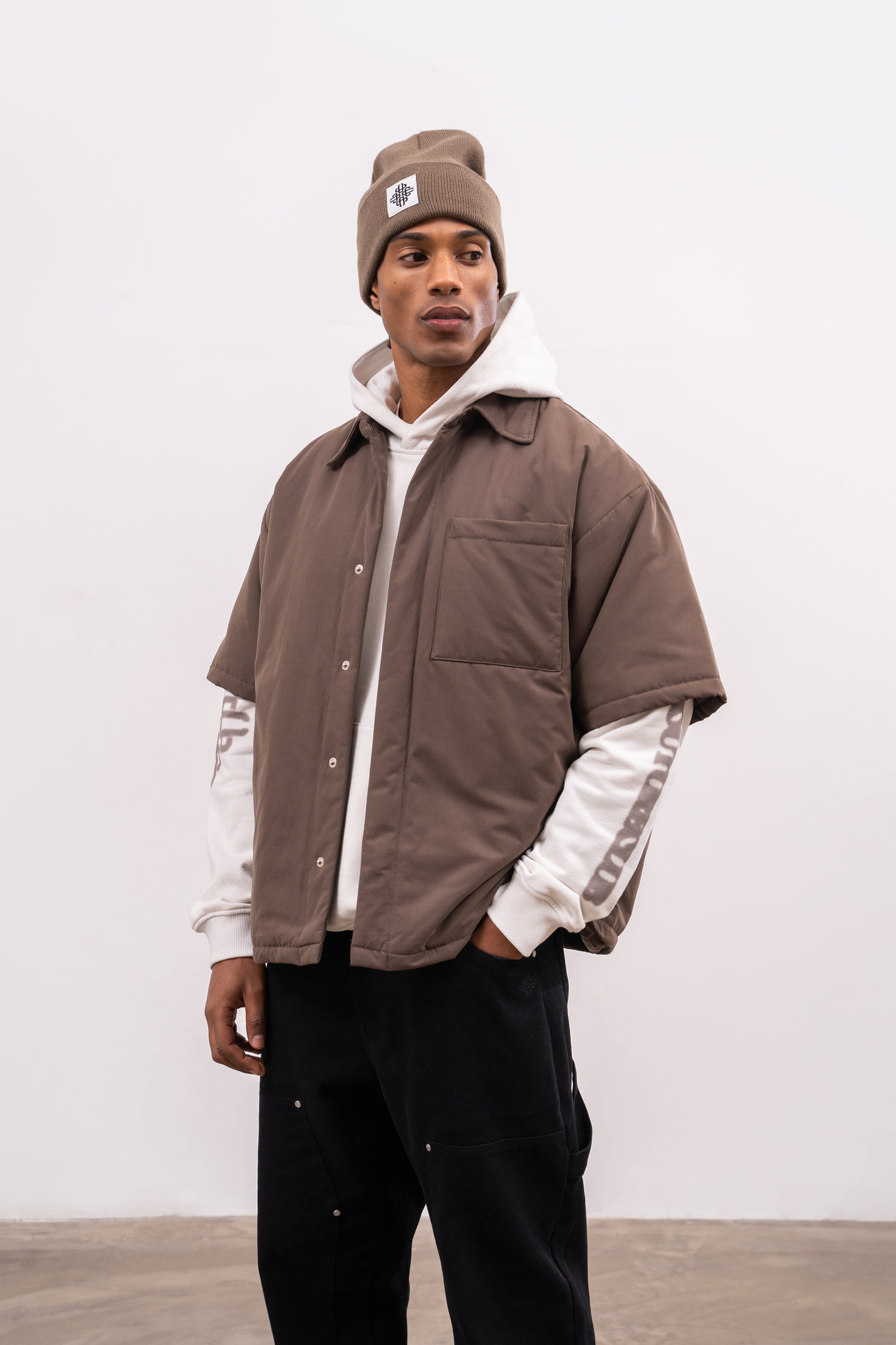 SHORT SLEEVE PADDED SHIRT - BROWN
