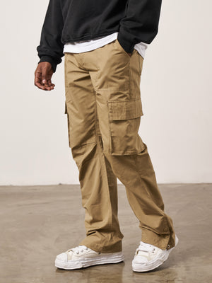 RIPSTOP RELAXED CARGO TROUSERS - BEIGE