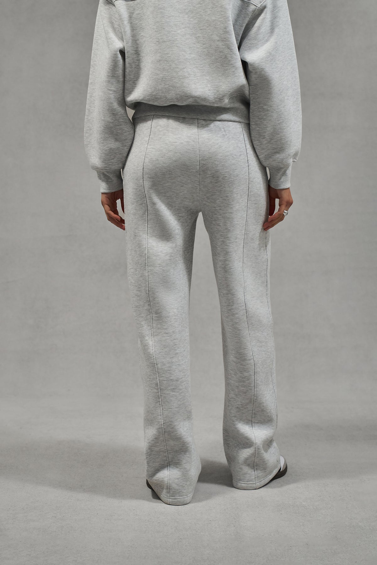 SEAM DETAIL CROSSOVER WAISTBAND JOGGERS - GREY MARL