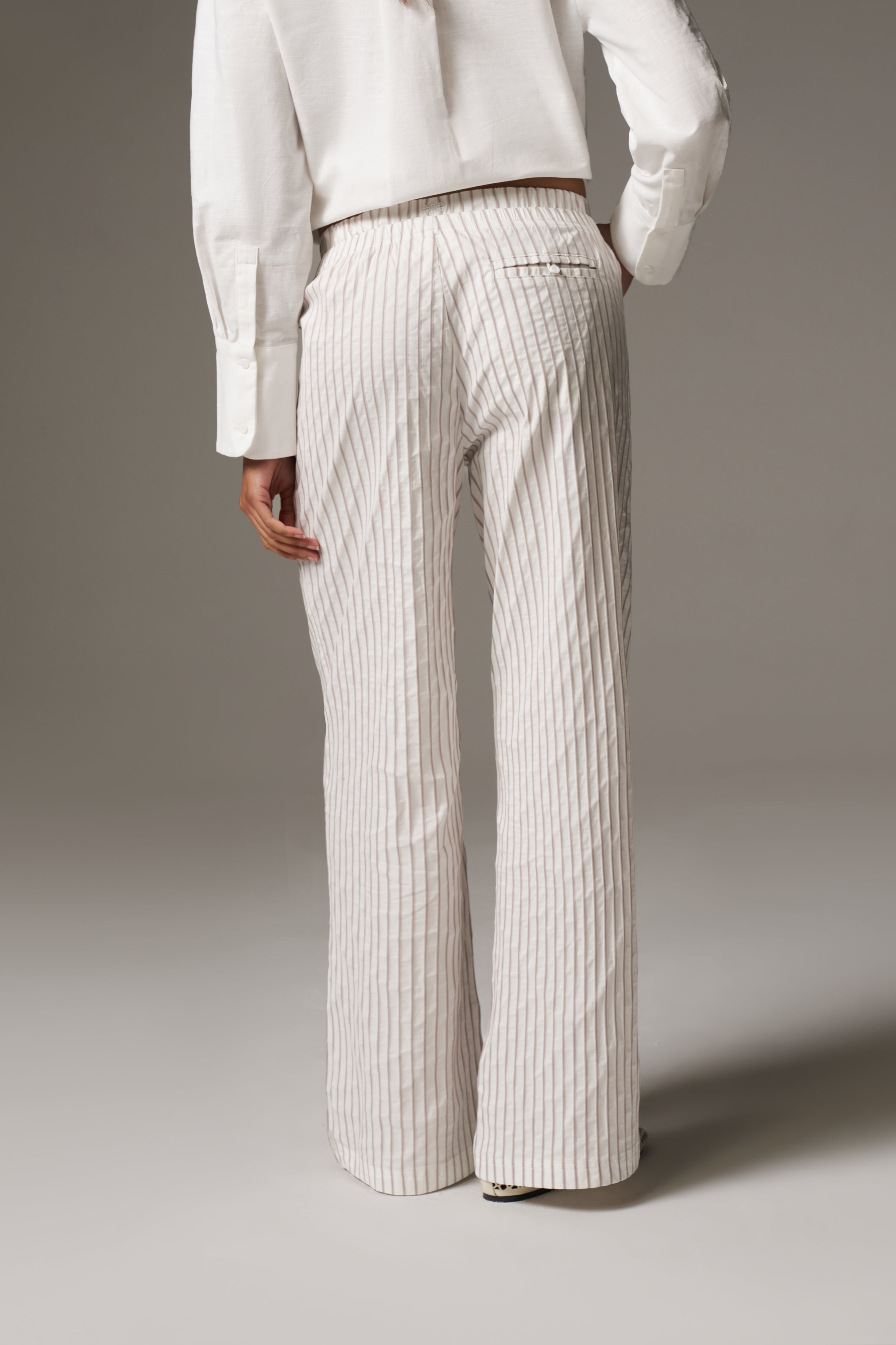 DOUBLE WAISTBAND STRIPE TROUSERS - BEIGE