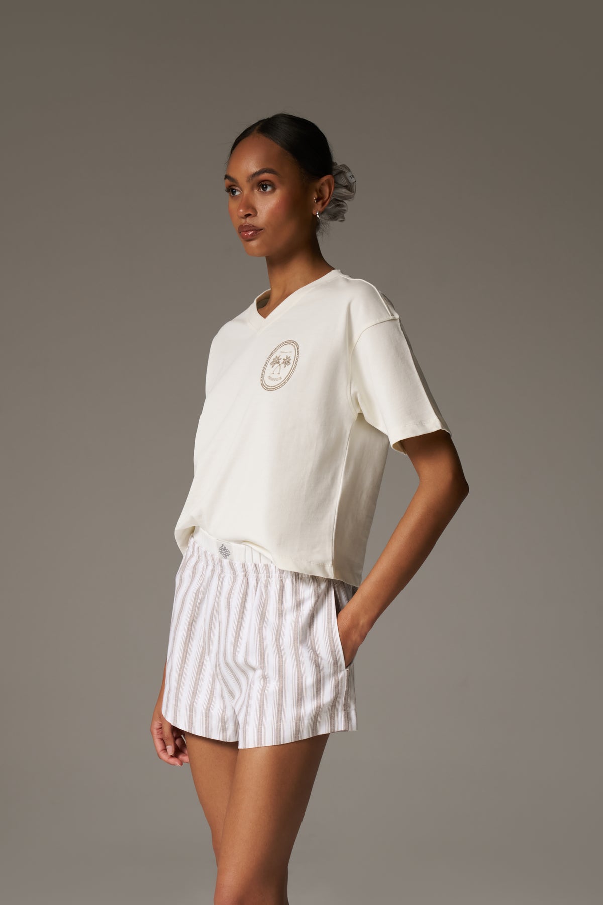 EMBROIDERED PALM GRAPHIC BOXY T-SHIRT - OFF WHITE