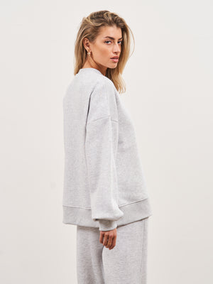 COUTURE SCRIPT PUFF SLEEVE CREW - GREY MARL