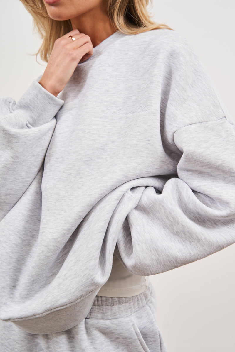 COUTURE SCRIPT PUFF SLEEVE CREW - GREY MARL – The Couture Club