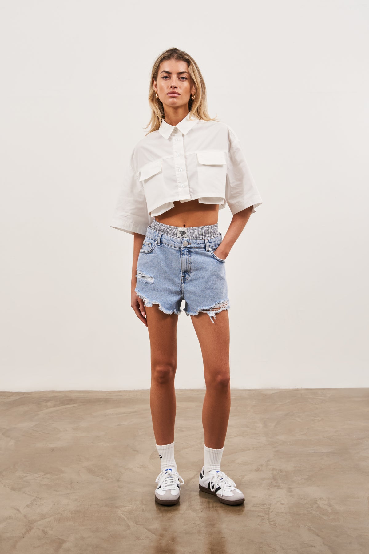 CROPPED POPLIN POCKET DETAIL SHIRT - WHITE
