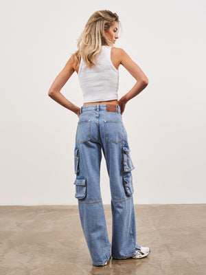 RELAXED CARGO JEANS - BLUE WASH