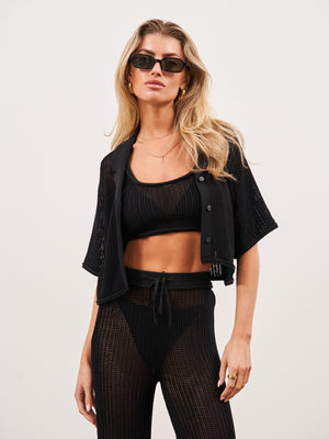 CROPPED KNITTED SHIRT - BLACK