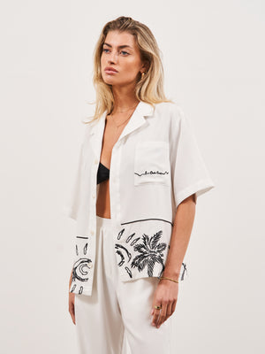 PALM EMBROIDERY SHIRT - WHITE