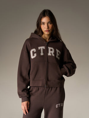 CTRE APPLIQUE ZIP THROUGH HOODIE - BROWN