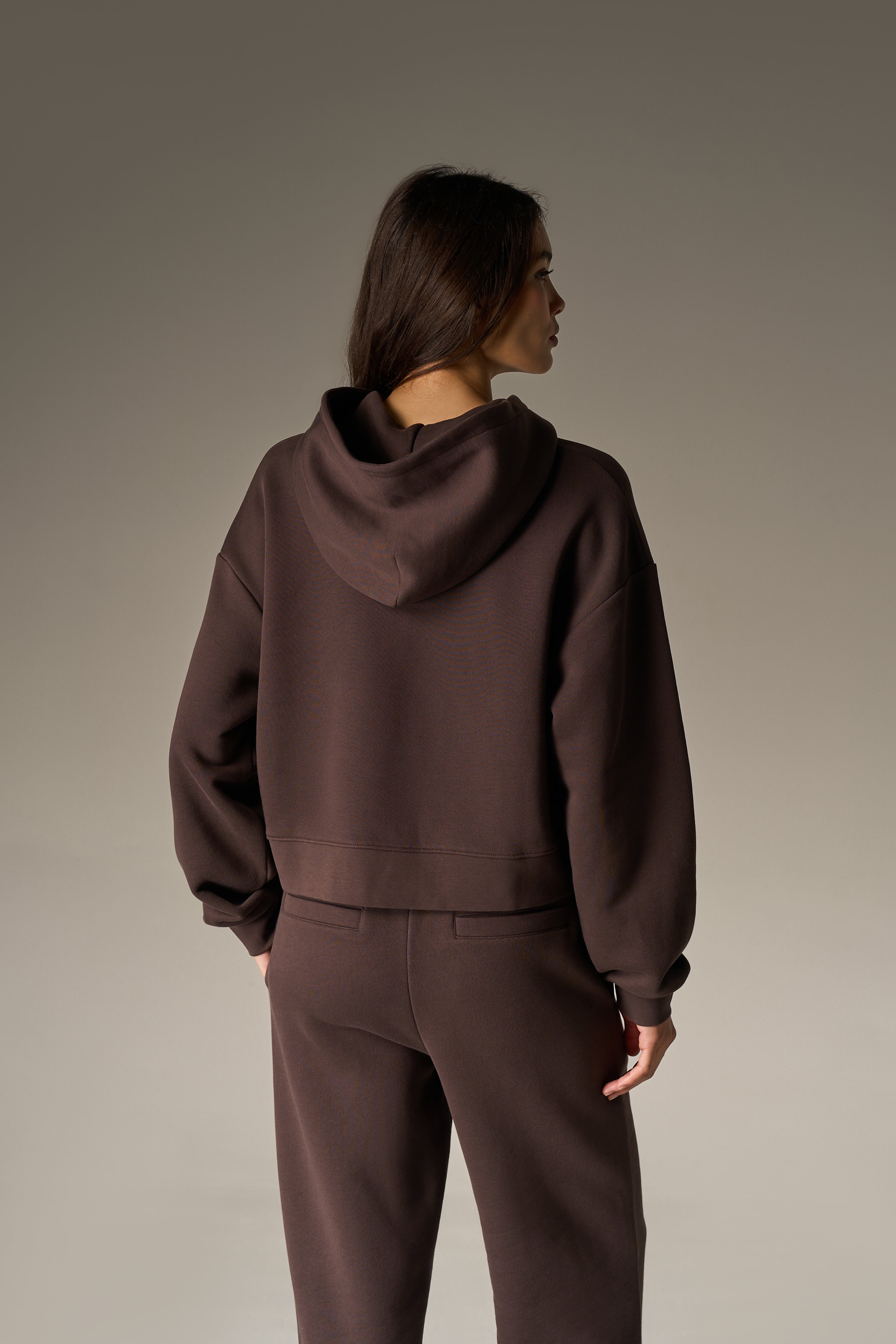 CTRE APPLIQUE ZIP THROUGH HOODIE - BROWN