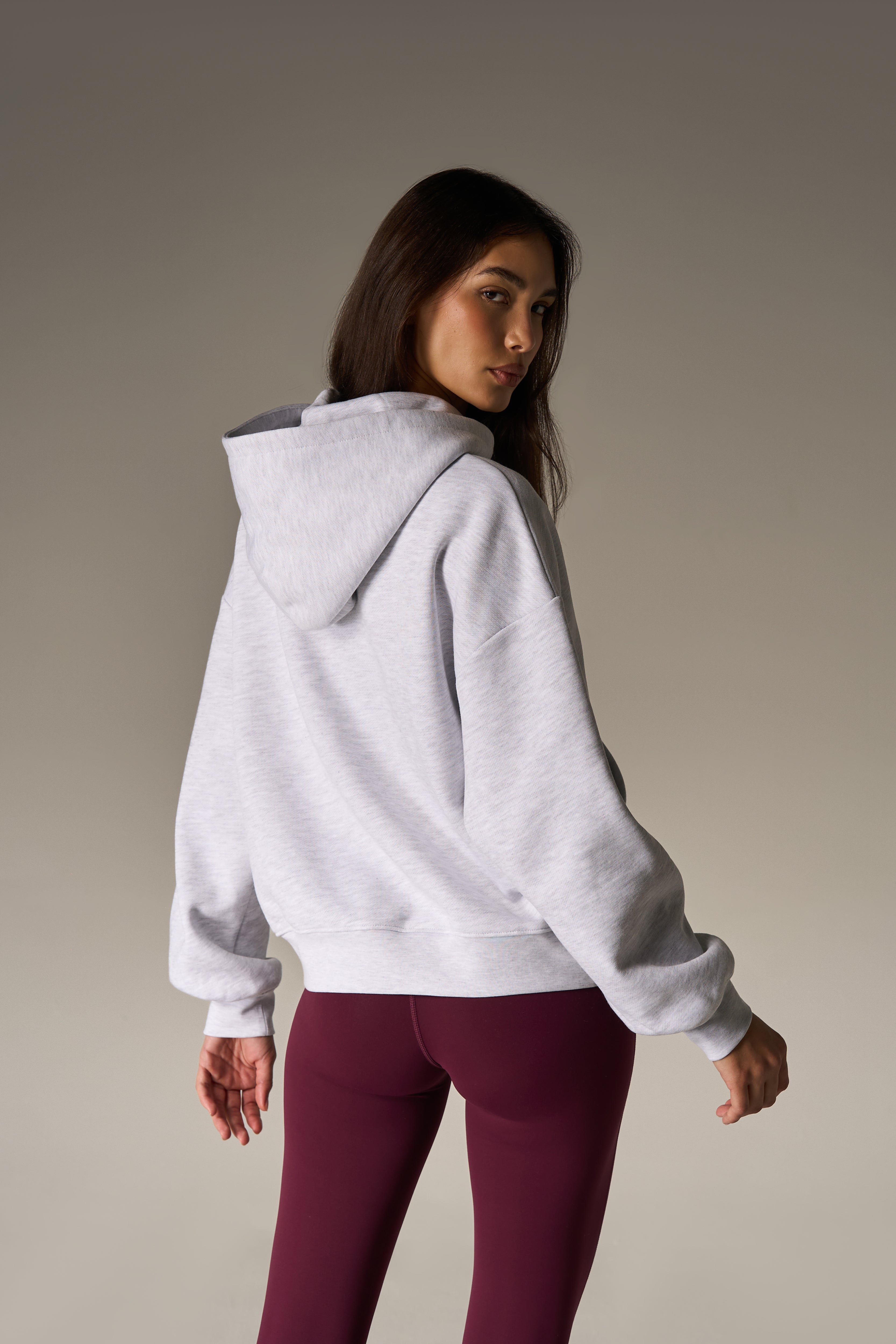 EMBROIDERED CTRE ZIP THROUGH HOODIE - GREY MARL