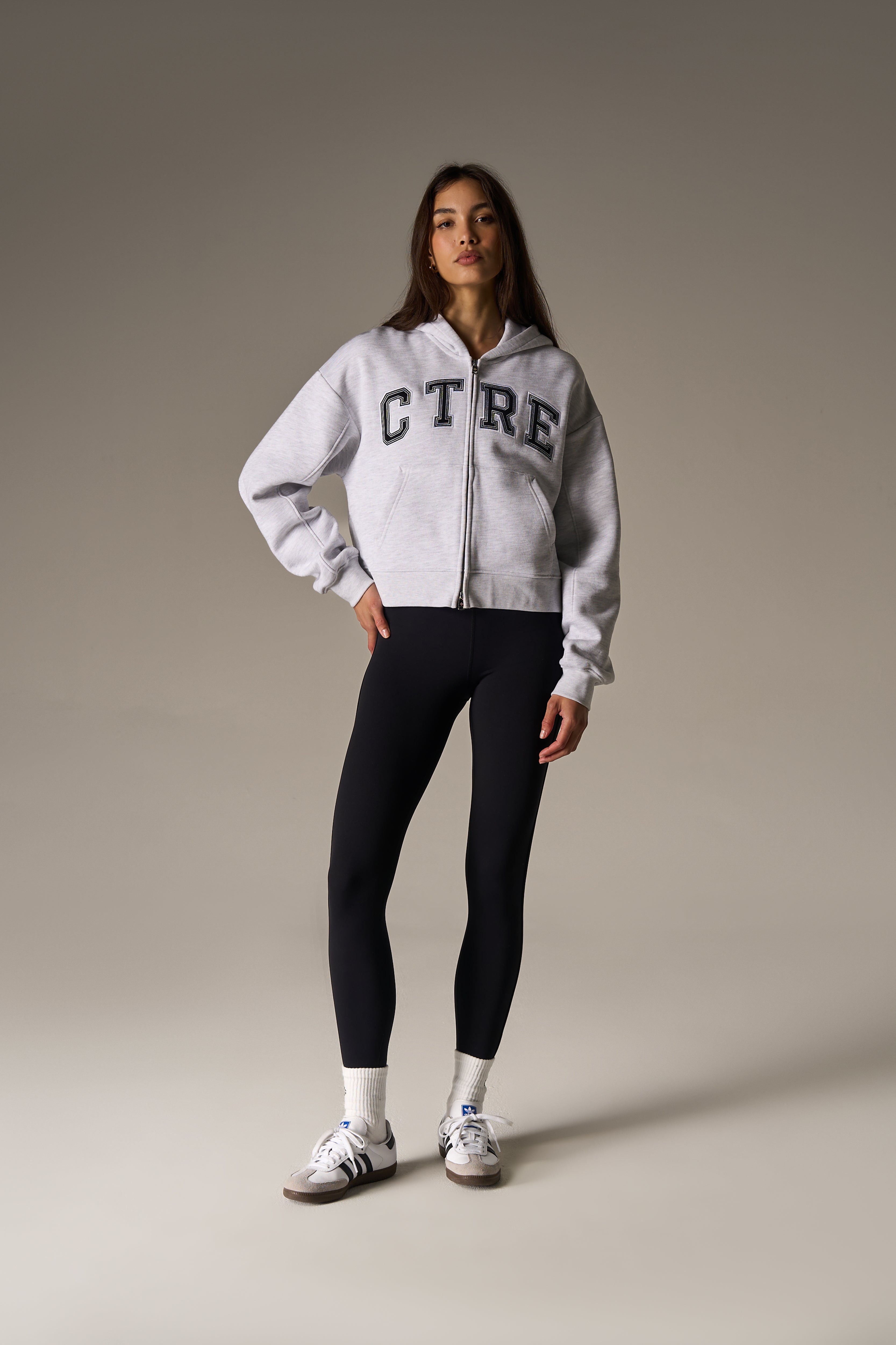 CTRE APPLIQUE ZIP THROUGH HOODIE - GREY MARL