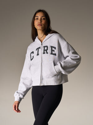 CTRE APPLIQUE ZIP THROUGH HOODIE - GREY MARL