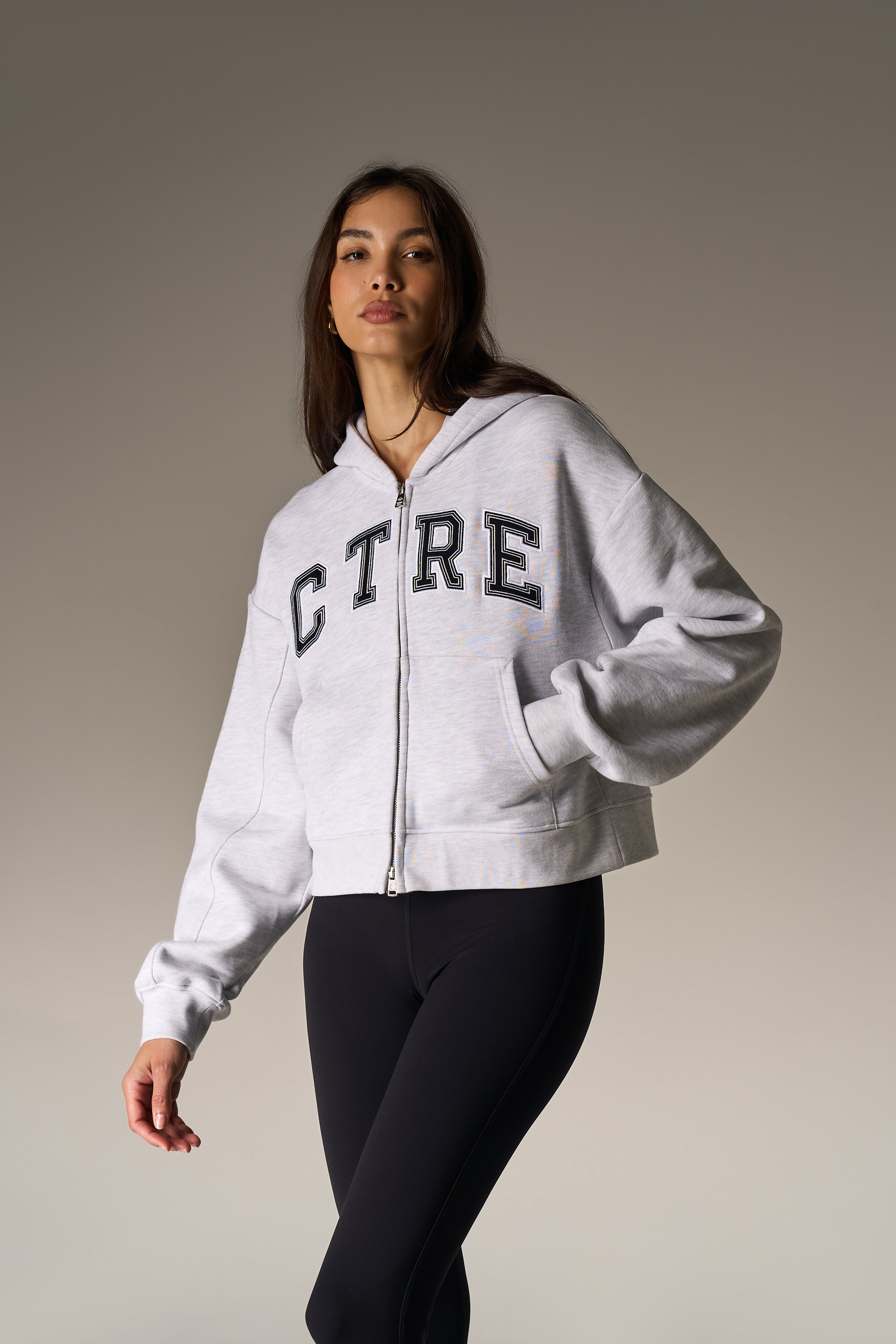CTRE APPLIQUE ZIP THROUGH HOODIE - GREY MARL